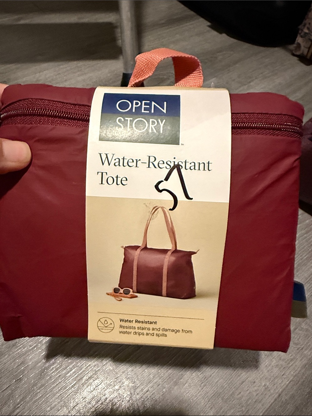Open Story Water-Resistant Tote in Burgundy